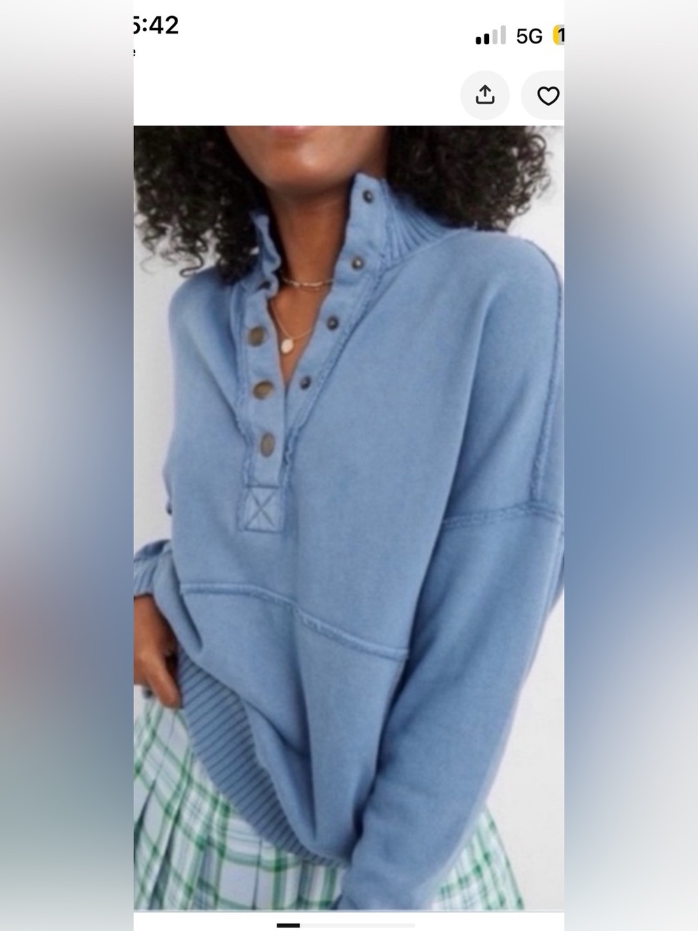 aerie Dusty Blue Snap-Button Pullover Hoodie